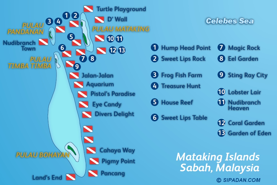Mataking Islands Dive Map