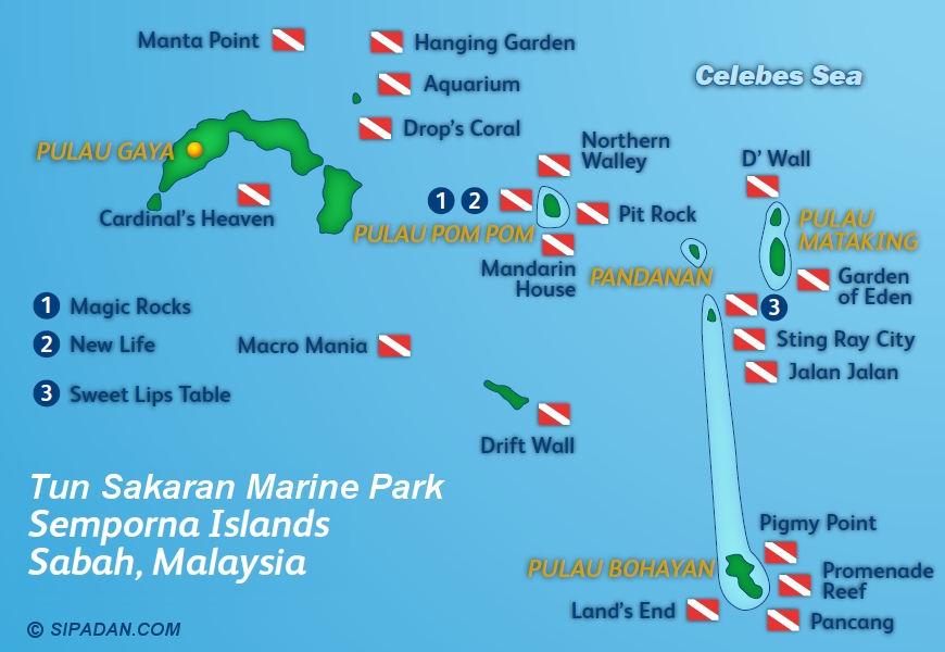 Tun Sakaran Marine Park Dive Site Map